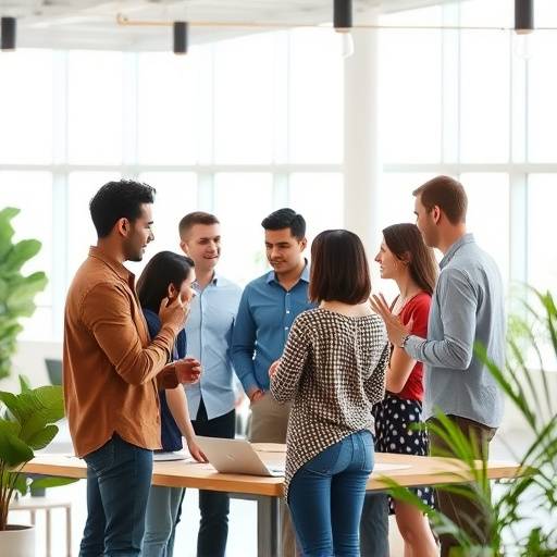 Un equipo diverso colaborando en un entorno inspirador